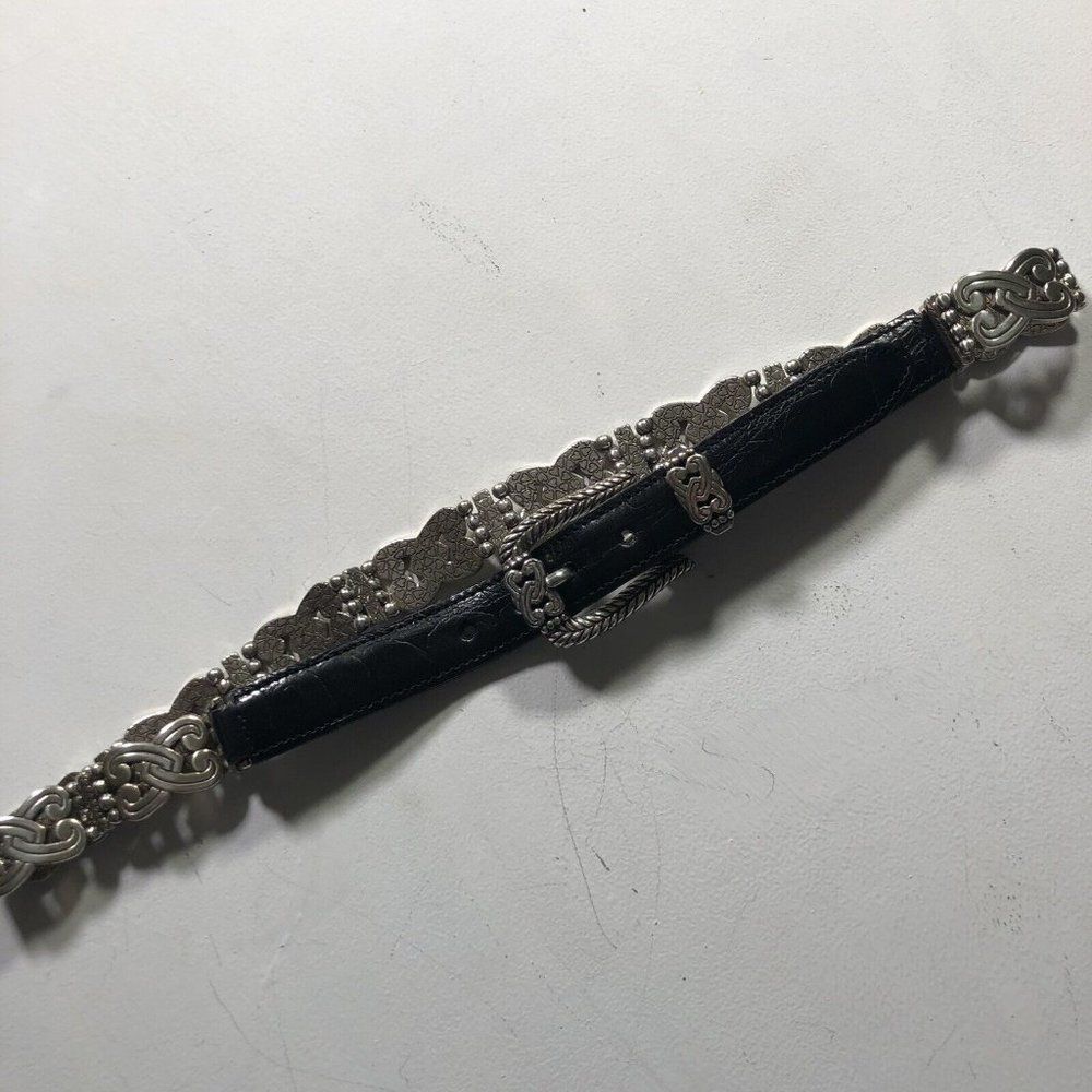 Brighton Belt Ladies Medium Black Silver 0.75” Wide Metal And Leather Combo